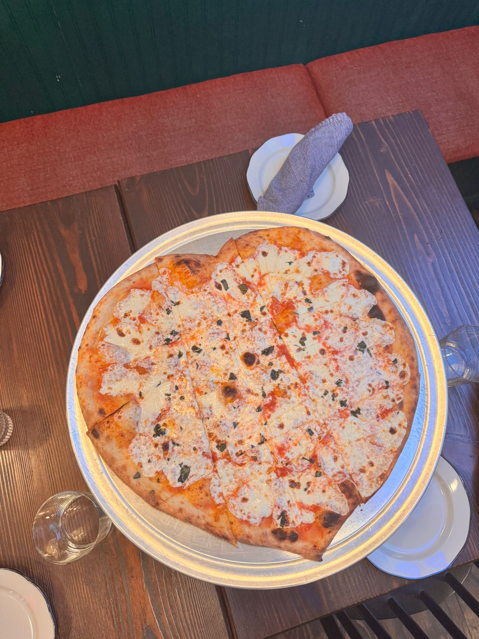 Margherita pizza on the patio